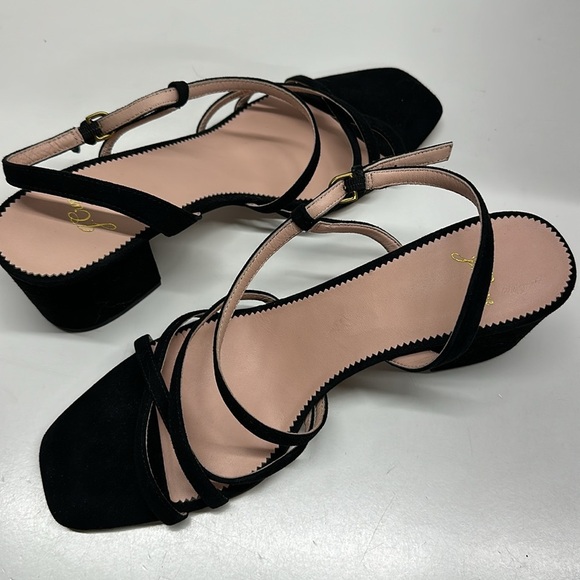 J Crew Odette Heeled Sandals Shoes Ankle Strap Open Toe Suede Black Size 11 - Picture 2 of 8